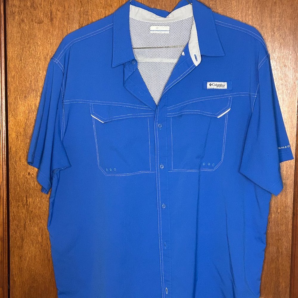 Columbia Men’s PFG Vented Bahama Button Down Shirt Short Sleeve Blue XXL